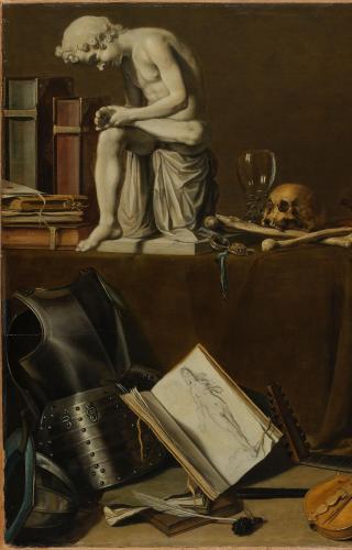 ‘Vanitasstilleven met de Doornuittrekker’ [Vanitas Still Life with the Spinario], Pieter Claesz (signed by artist), 1628